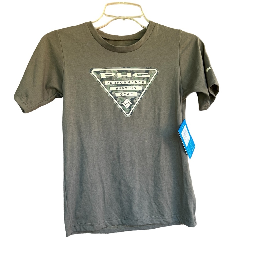 Columbia Youth M PHG green camo logo short sleeve tee